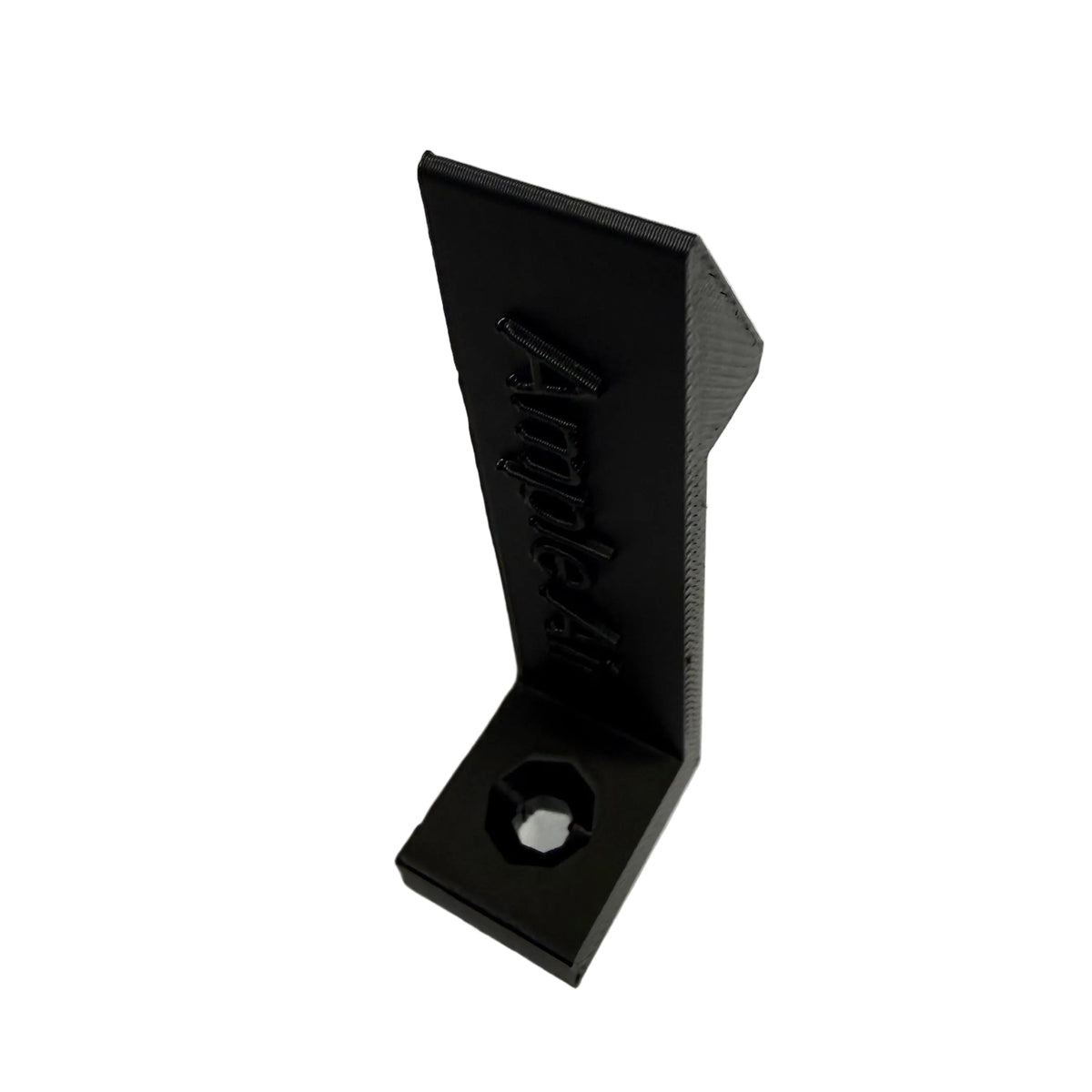 Black metal bracket with 'AmpleAir' branding on a white background