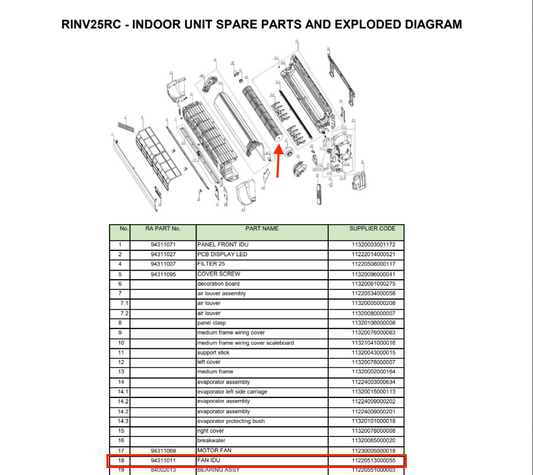 Rinnai Fan Indoor P/N 94311011 Suit RINV25RC