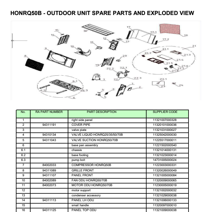 Rinnai Grille Front ODU 70C P/N 94311089 